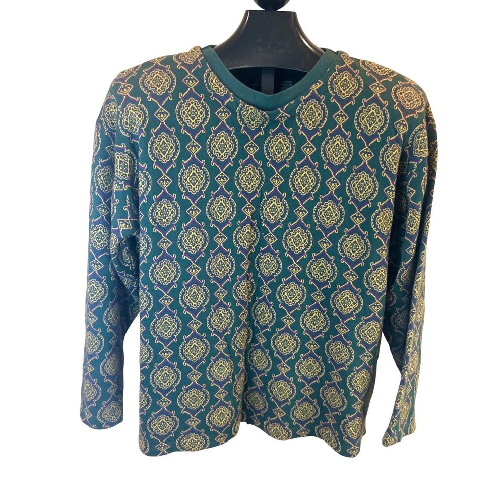 Jeanne Pierre Geometric Print V Neck Sweater Women's Size L Vintage